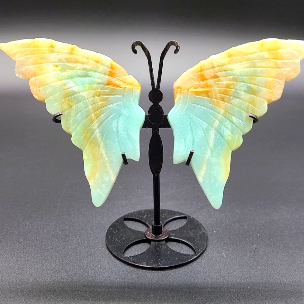Handcarved Caribbean Calcite Butterfly Wings with Stand 🦋